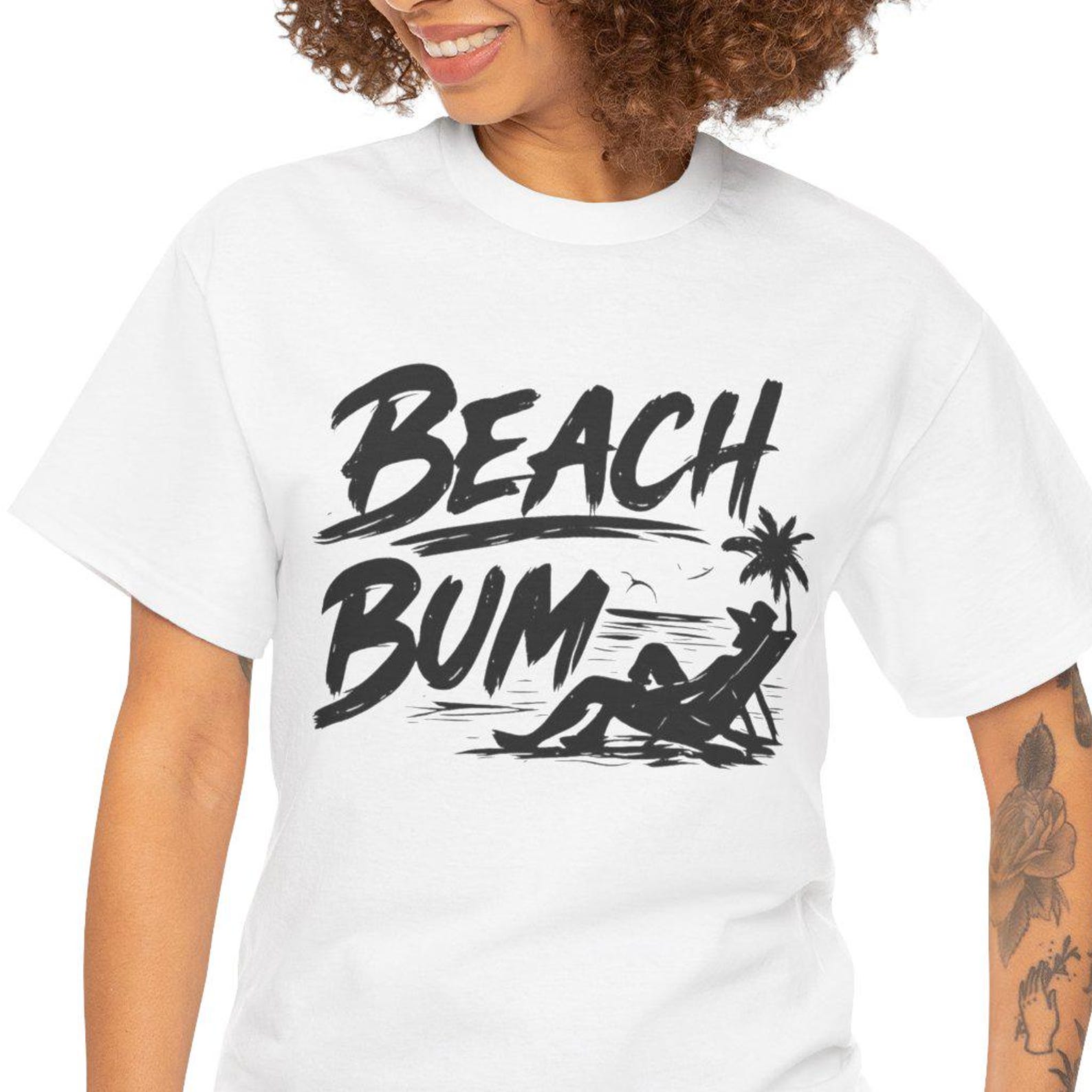 Beach Bum T-Shirt | Beach Chair Palm Tree Graphic Tee 3XL