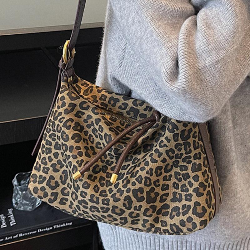 Korean-style Casual Large-capacity Cloth Bag, Fashionable Leopard Print Hand-held Tote Bag, Single-shoulder Armpit Bag