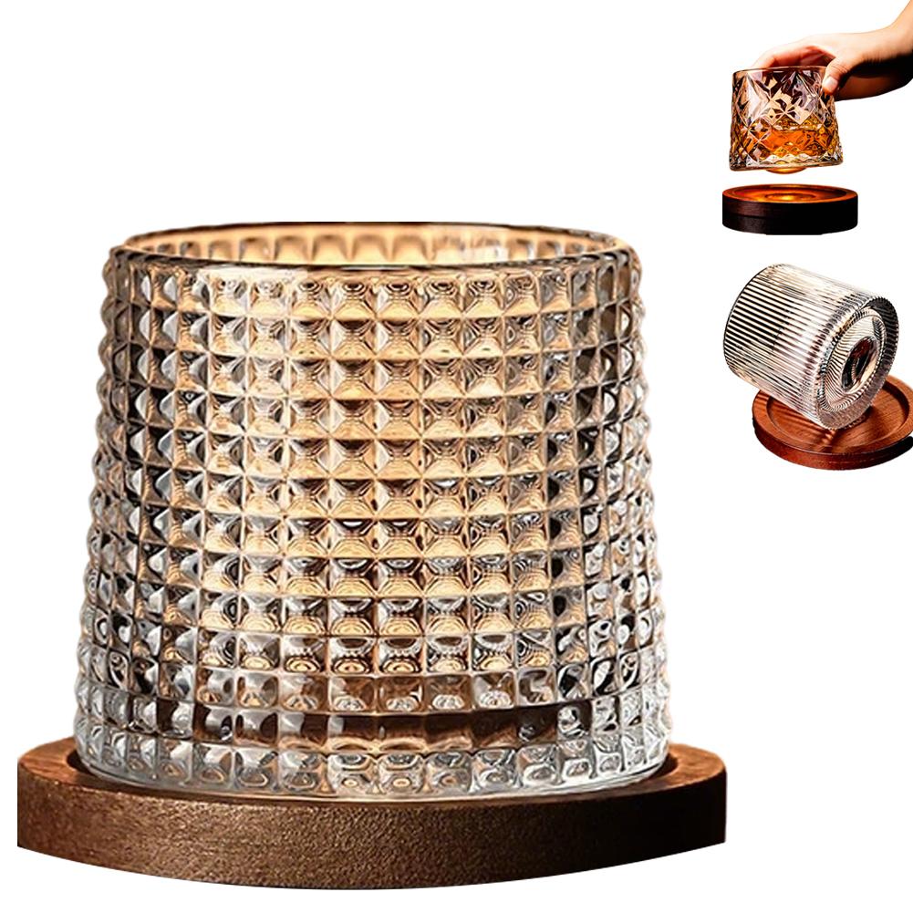 

Whiskey Glasses Set 360 Rotating Old Fashioned Crystal Tumbler With Relief Base Cocktail Wine Cup For Bar Glassware