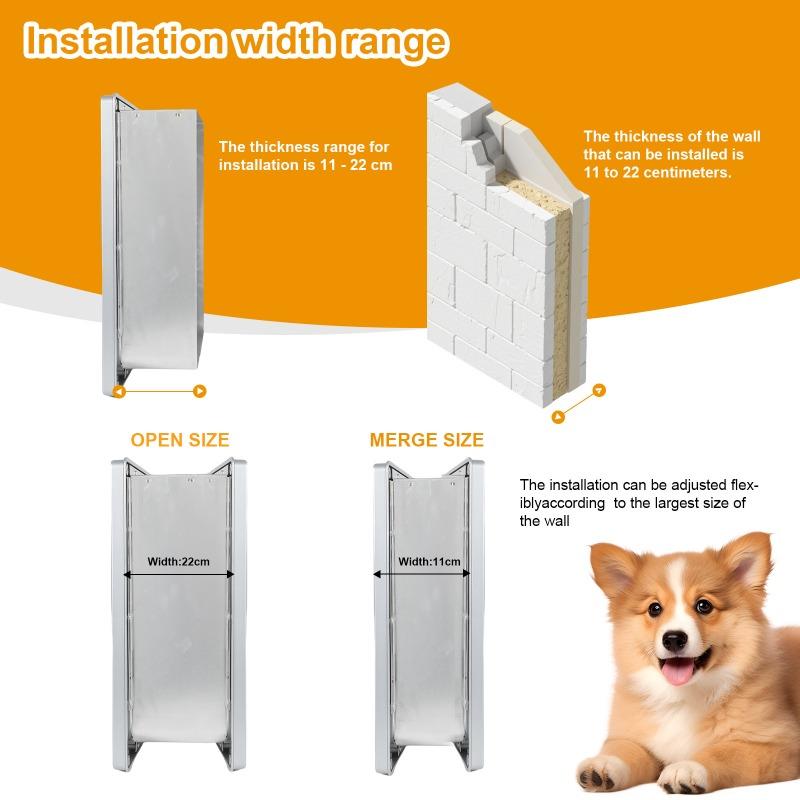 Aluminum Alloy Pet Door Flap Magnetic Suitable Walls Thick 11-22CM Dog Door Free Entry Exit Two Way Cat Doors Safety Double Lid