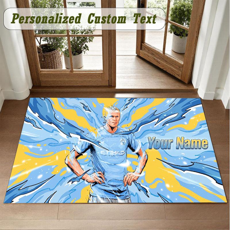 Crystal Velvet Square Rug Custom NameErling Haaland Pattern Non Slip Home Floor Decor Rug
