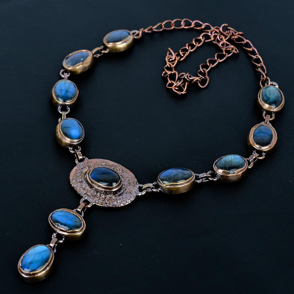 Labradorite Copper Electroformed Necklace with Adjustable Chain, Handmade Gemstone Jewelry Necklace For Memorial Day