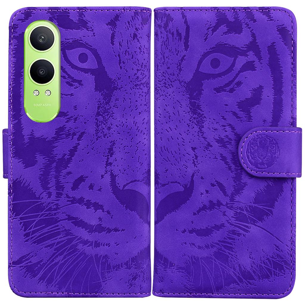 For OnePlus Nord CE4 Lite 5G/Oppo K12x 5G (China) Case Tiger Imprint Leather Shockproof Wallet Phone Cover