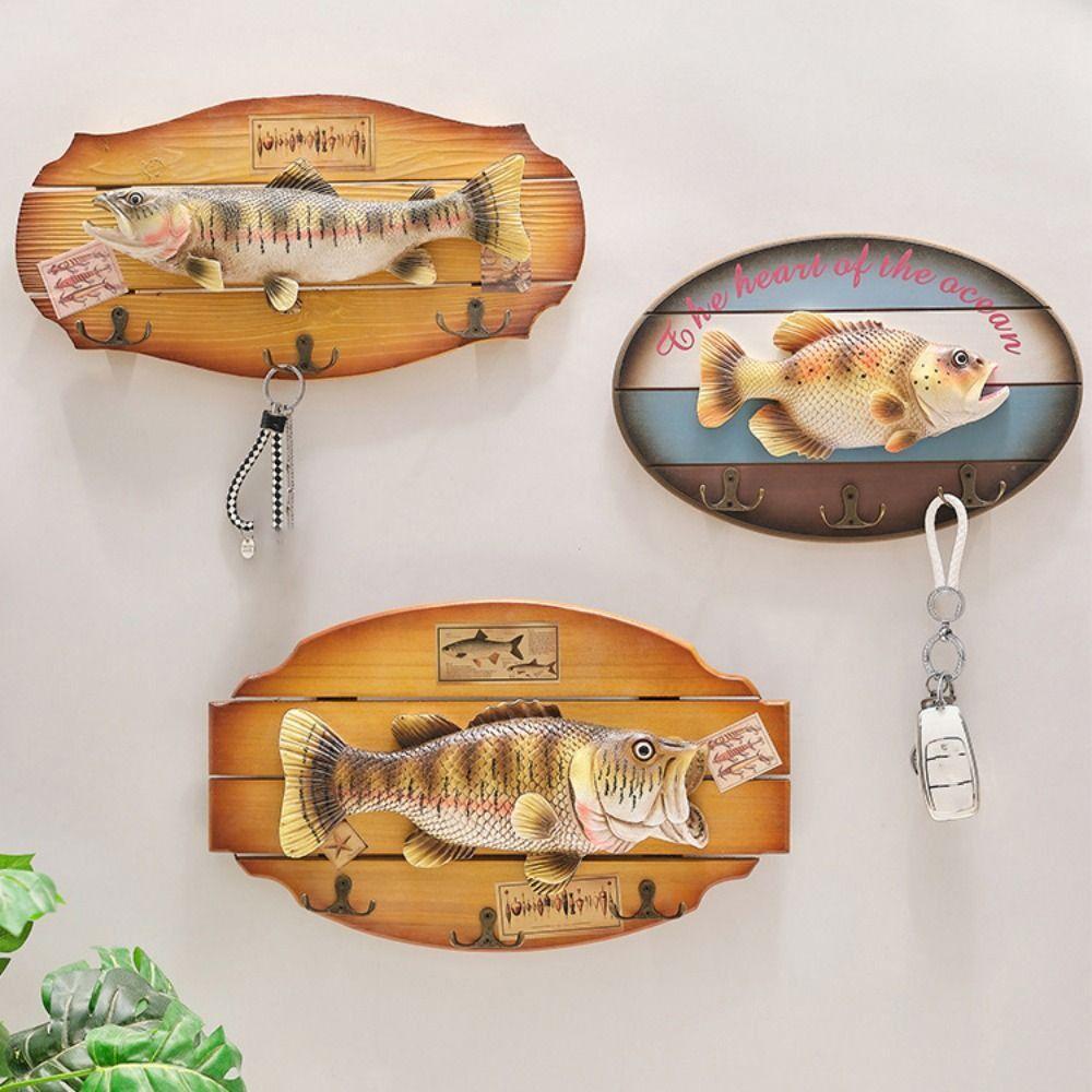 Handmade Wood Fish Wall Hanging Ornaments Unique Fish Decor Hook  Home Decor