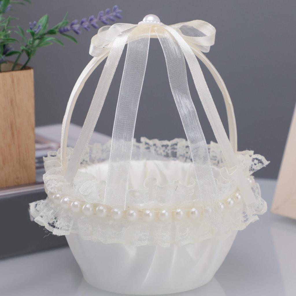 Wedding Flower Basket Small Decorative Flower Carrying Basket With Ribbon Bow Wedding Accessories For Yard Lawn Beach Outdoor