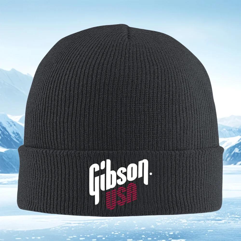 New Gibson logo USA design white black Men Women Unisex Knitted Hat Beanie Outdoor Cyclin