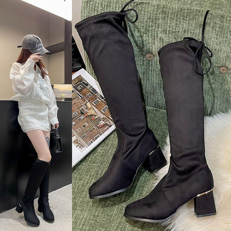 Thin Thin Boots with Heel Height Increase, But Knee Sleeve Elastic Thin Boots Women's 2025 Autumn and Winter New Comfortable Suede
