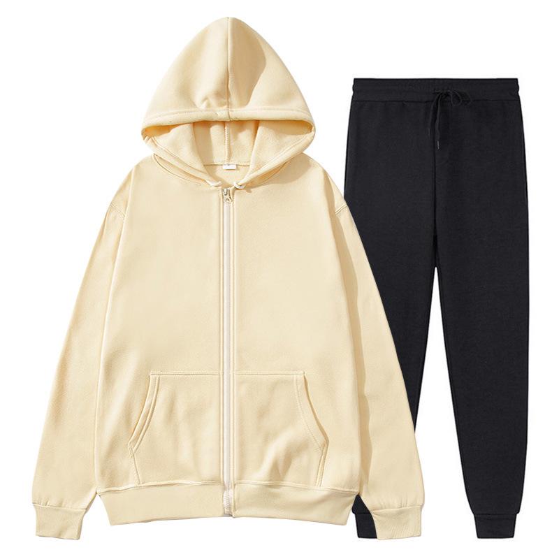 Men's Cross-border Autumn Winter Comfort Zip-Up Velvet Hoodie & Jacket Set