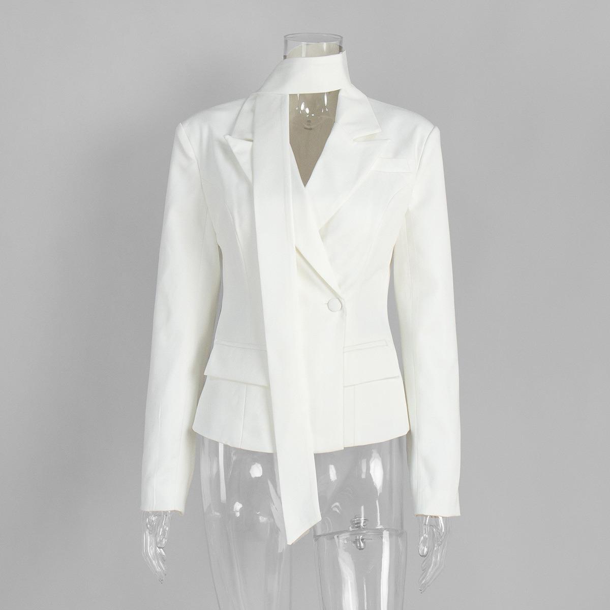 Women s  Fall Winter New Ribbon Waist-Cinched Blazer, Short Length Elegant Commute Casual Blazer Jacket For Women S белый