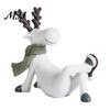 Winter Holiday Desk Ornaments Nordic Minimalist Resin Reindeer Figurine with Knitted Scarf, Cute Healing Deer Statue, Matte White Elk Figurines