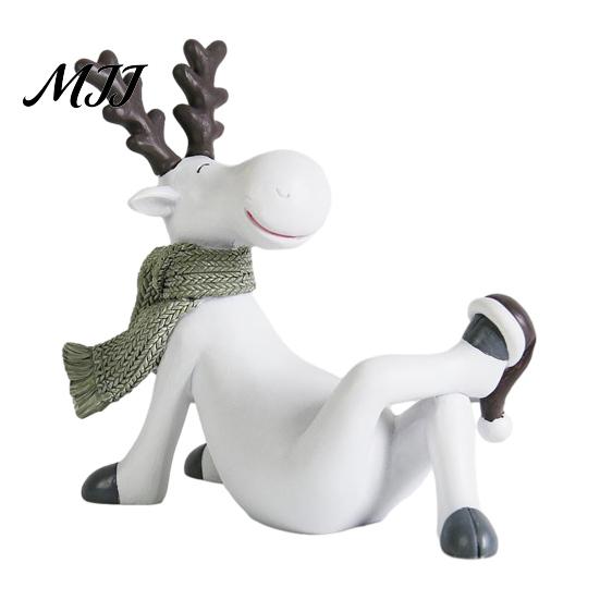 Winter Holiday Desk Ornaments Nordic Minimalist Resin Reindeer Figurine with Knitted Scarf, Cute Healing Deer Statue, Matte White Elk Figurines