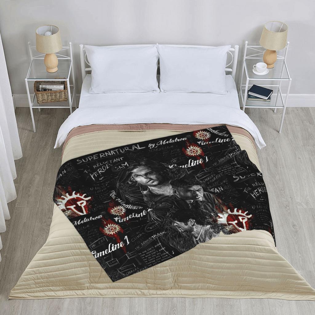 Sam Winchester Dean Winchester Castiel Blanket Cover Velvet Supernatural Movie Wings Thin Throw Blankets for Bedroom Sofa Quilt