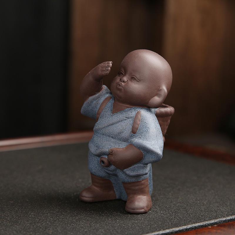 Zisha Ge Kiln Ceramic Monk Tea Pet Ornament