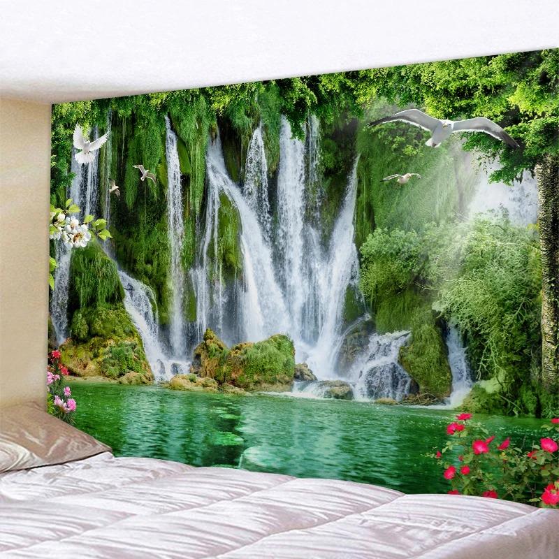 Beautiful Nature Waterfall Forest Printed Tapestry Bohemian Wall Hanging Bedroom Living Room Decoration