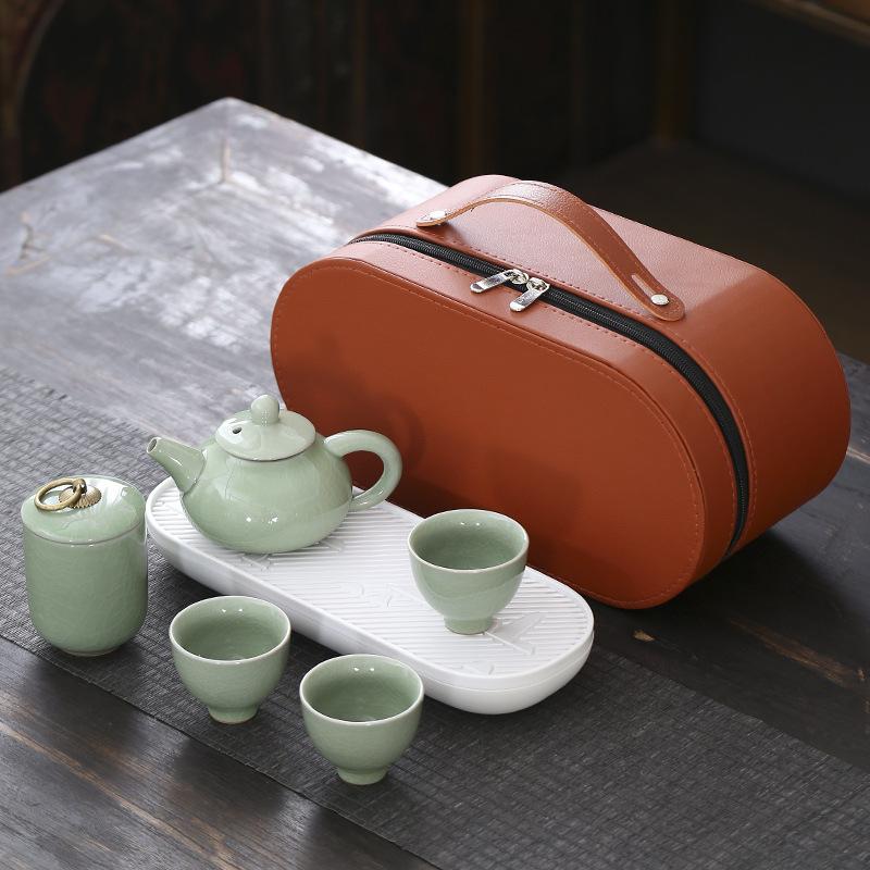 Travel Tea Set Tea Tray Household Kung Fu Tea Set Outdoor Portable Teapot Ceramic New Year Gift