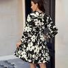 Summer Floral Printed Casual Dress Women Short Sleeve Round Neck