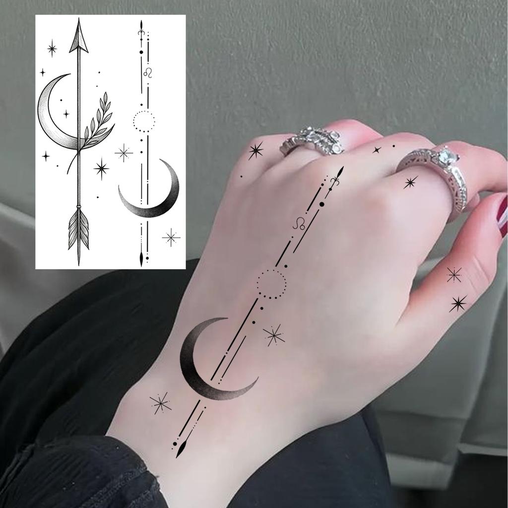1 Sheet Crescent Sun Chain Temporary Tattoos For Women Hands Neck, Fake Tattoo Stickers Waterproof Long Lasting Realistic Tatoos