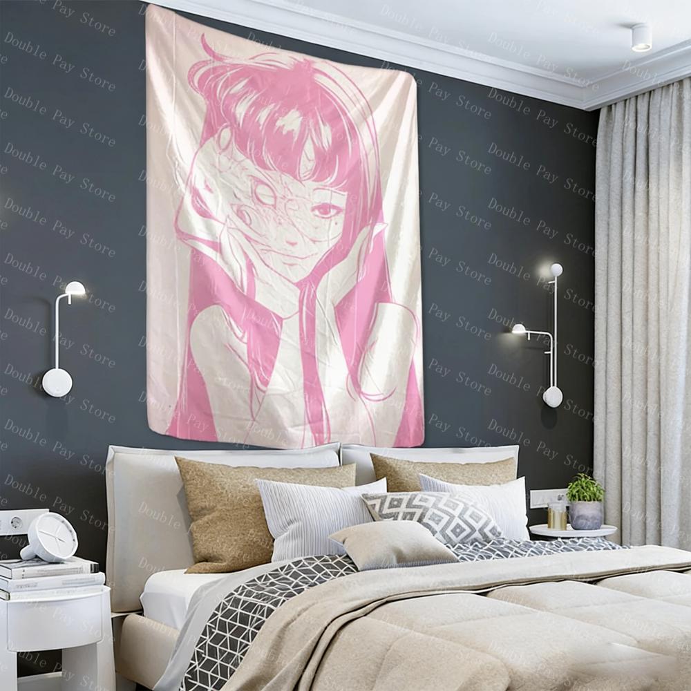 Japanese Horror Anime Wall Hanging Tapestry Mysterious Tapiz Cartoon Horror Illustration Kawaii Art Room Home Decor Tapestry