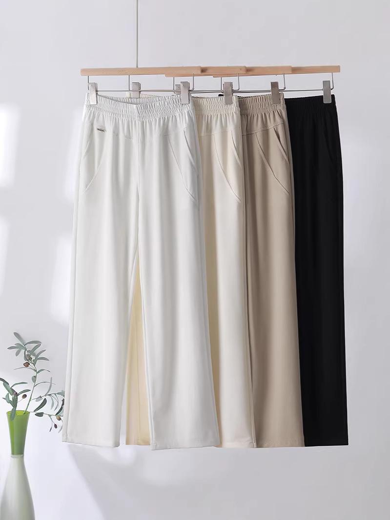 

Women s Plus Size High-Waisted Straight-Leg Elastic Nine-Point Summer Pants for Middle-Aged and Elderly 3XL (66-71 kg) чорний