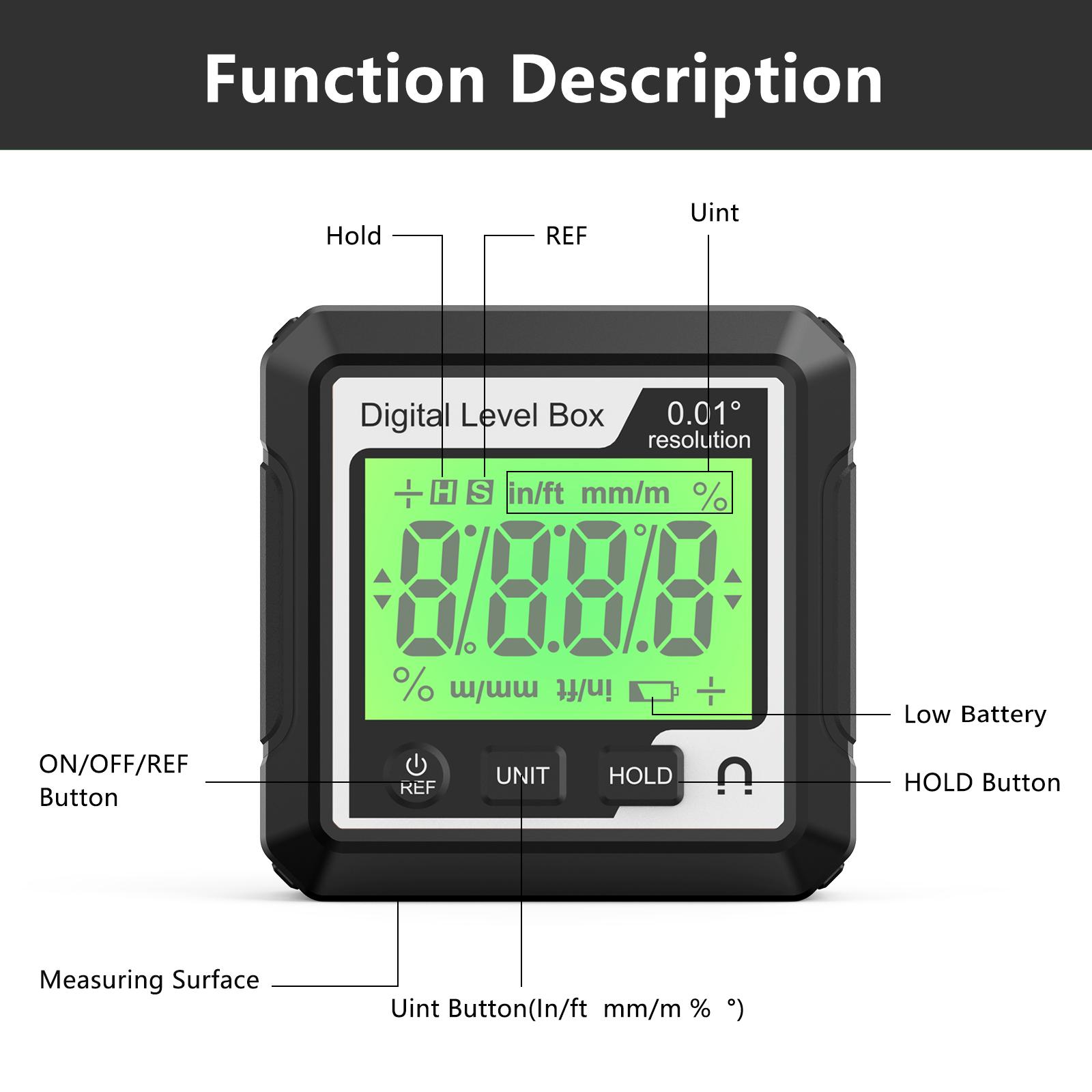 

Digital Angle Finder Gauge with Magnetic Base and Backlit LCD Display Angle Ruler 4 of 90 Degree Digital Level Box for