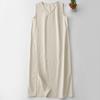 2025 summer new solid color cotton and linen split dress women's sleeveless simple V-neck over-the-knee vest skirt