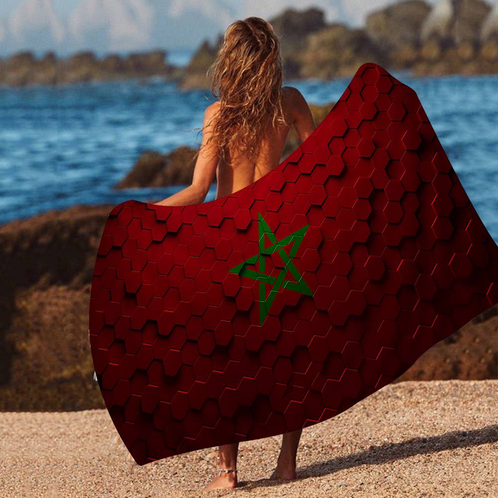 M-Marocco Mappa Bandiera Grande Asciugamani da Spiaggia in Microfibra Asciugatura Rapida Asciugamano Sabbia Asciugamani da Spiaggia Asciugamano Piscina Per Viaggio Nuoto Piscina Yoga