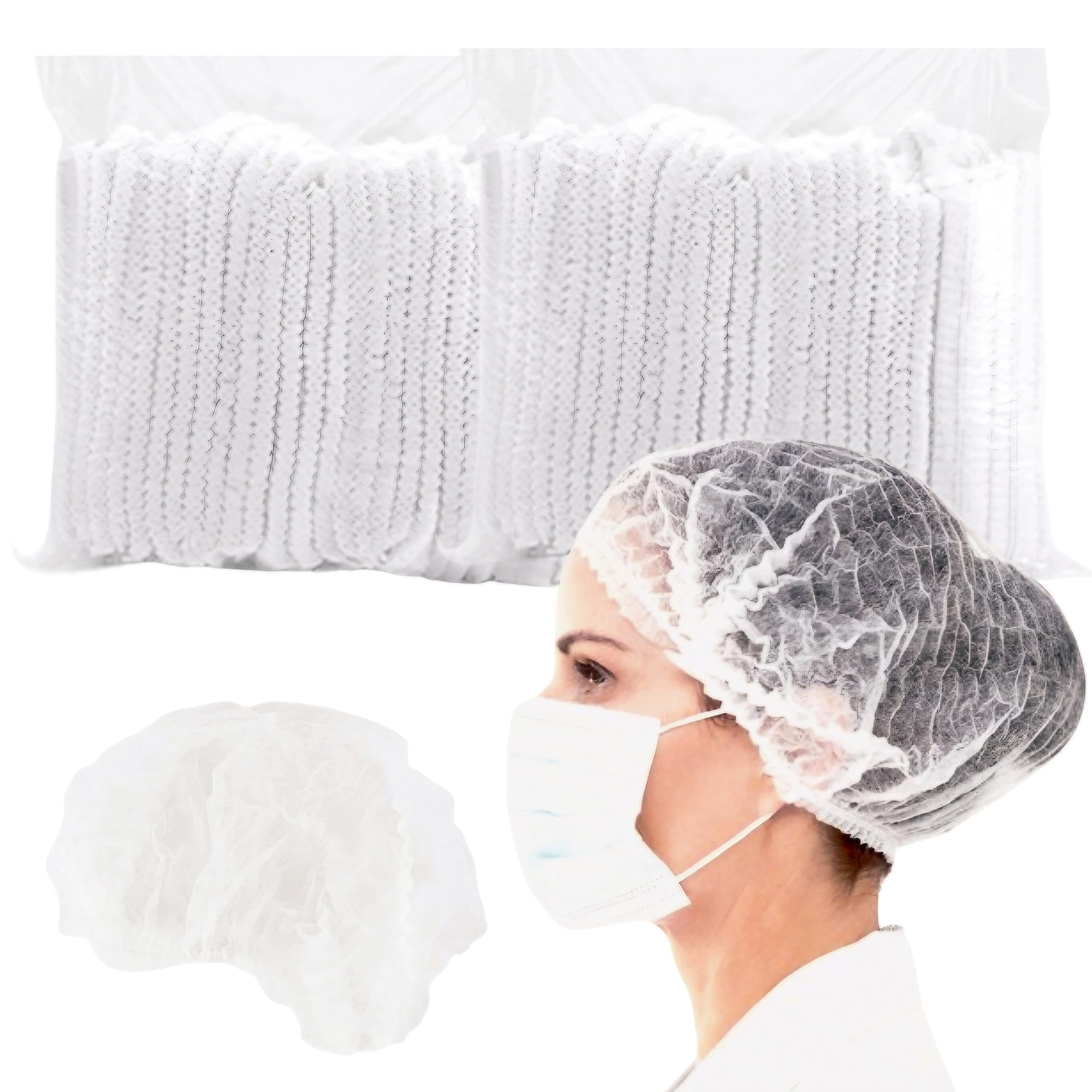 

East Leaf Disposable Hair Caps, Non-Woven Hair Nets, One Size Fits Most, for Factory, Commercial, and Work Use, White (Pack of 200)