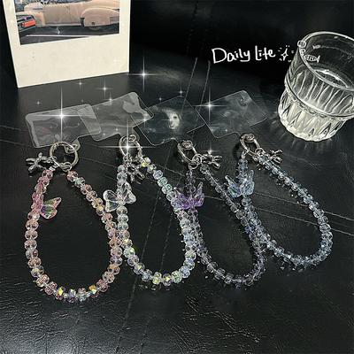 Luxus Bunt Schmetterling Kristall Perle Handy Armband Riemen Anhänger Kette Knoten Handy Lanyard Schlüsselanhänger Tasche Kamera Schlüsselanhänger Pendel