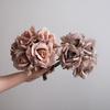 5-Head Real Touch Rose Flower Bouquet Beige Latex Silk Roses for Weddings Handmade Artificial Flowers with Real Touch Effect