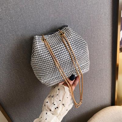 Damen Umhängetasche mit Strasssteinen in Eimerform, Abend- und Party-Clutch, Aufbewahrungstasche, glänzende Schultertasche, Kettenhandtasche