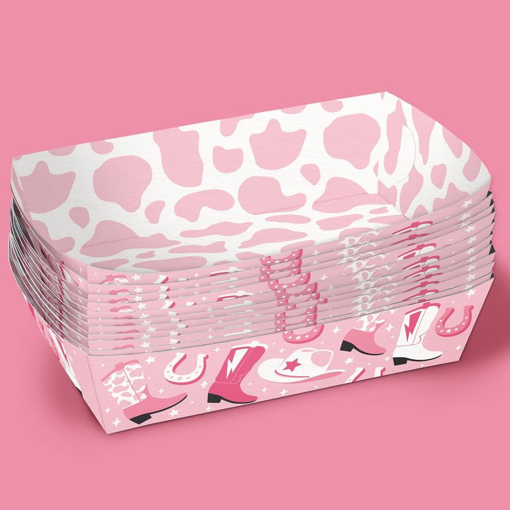 Big Dot of Happiness Pink Rodeo Cowgirl Party Paper Food Trays, Disposable Food Boats for Kids Birthday, Western Bachelorette, Double-Sided Food