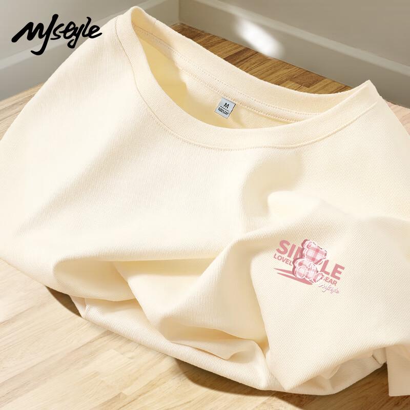 MJ STYLE Women's Loose Fit Cotton Plaid Pink Bear T-Shirt