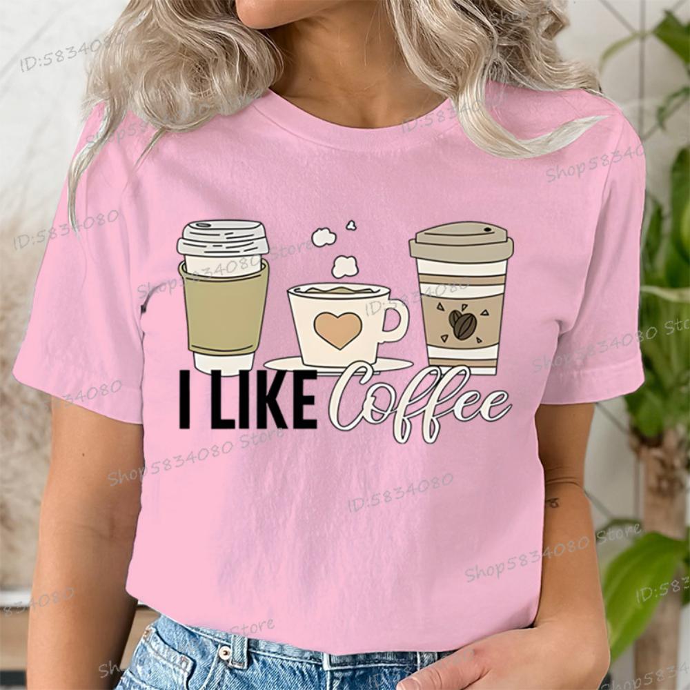 Short Sleeve T-shirt for Coffee Lover Crew Neck Women Fashion Summer Clothes I Love Coffee Graphic Tee Girl Coffee Party T-shirt