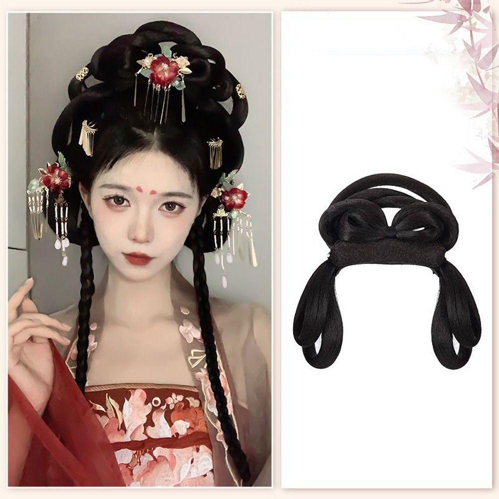 Chinese Style Hanfu Wig Headband Vintage Headwear Retro Hair Chignon Ancient Hanfu Wig  Photography