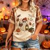 Women's Plus Size Casual Short Sleeve Neck T-Shirt with Halloween Print