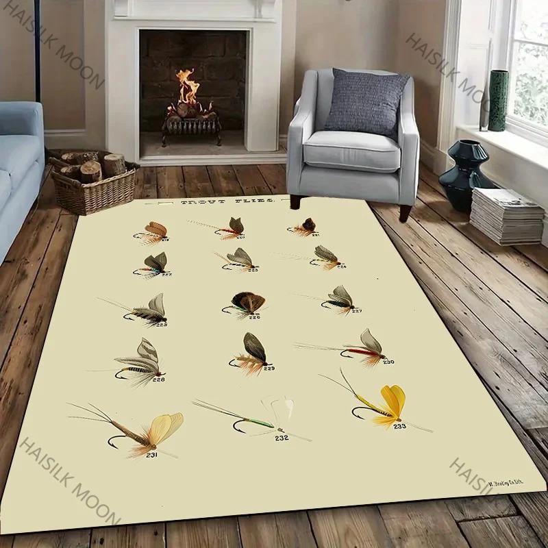 3D HD Fish Bait Pattern Carpet Bedroom Floor Living Room Office Mat, Durable Machine Washable Rug Non-slip Exquisite Home Decor