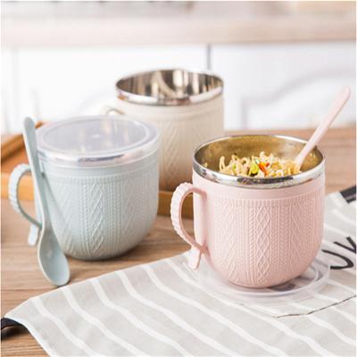 Ciotola per tagliatelle con coperchio Tagliatelle Zuppa di riso Cartone animato Ciotola doppia isolata Utensili da cucina