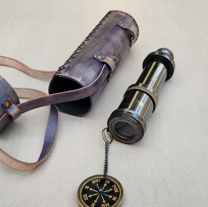 Personalizovaný funkční dalekohled, špionážní dalekohled s gravírovatelným dřevěným pouzdrem, mosazný monokulár, dárky pro batůžkáře,