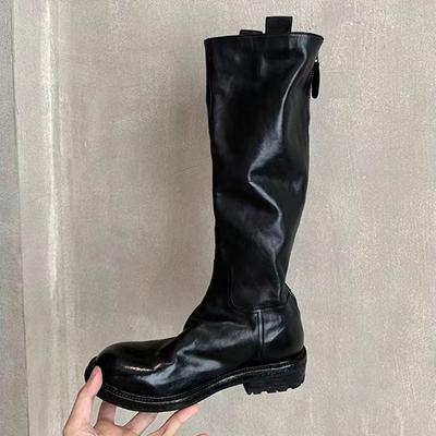 Automne et hiver nouvelles bottes mi-mollet rétro lavées en cuir de cheval à tige haute, talon épais, semelle épaisse, bottes de chevalier pour femmes