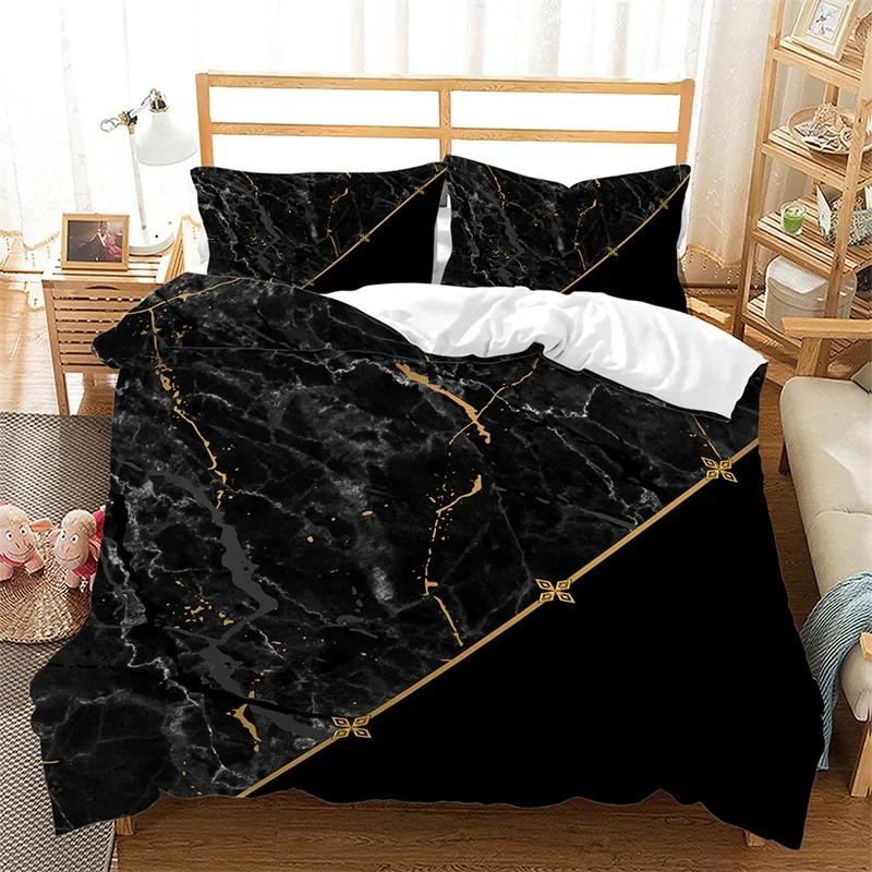 Marble Duvet Cover Marble Brick Wall Style King Queen Bedding Set Polyester Gold Bronzing Sequins Abstract Fluid Comforter Cover