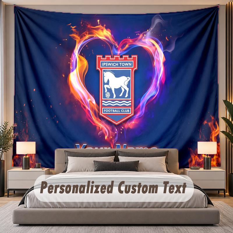 Custom Name Text Tapestry Ipswich Town Personalized Polyester Wall Tapestry For Bedroom And Room