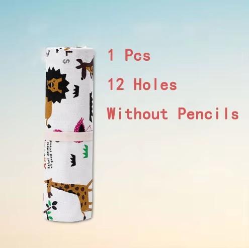 12/24/36/48/72 Hole Colorful Cloth Pencil Case Stationery Pencil Storage Bag Pencil roll School Student Supplies Paint Brush Bag