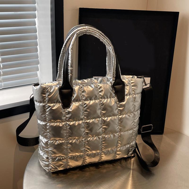 Ny Dame Puffy Tote Bag PU Lakklær Vattert Stor Størrelse Student Laptop Crossbody Bag