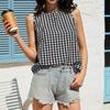 Women’s Sleeveless Round Neck Plaid Button Down Casual Vest Top with Gingham Pattern and Relaxed Fit for Everyday Wear