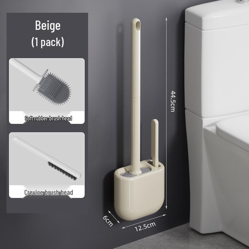 Wall-Mounted Long-Handled Silicone Toilet Brush Set with Base
