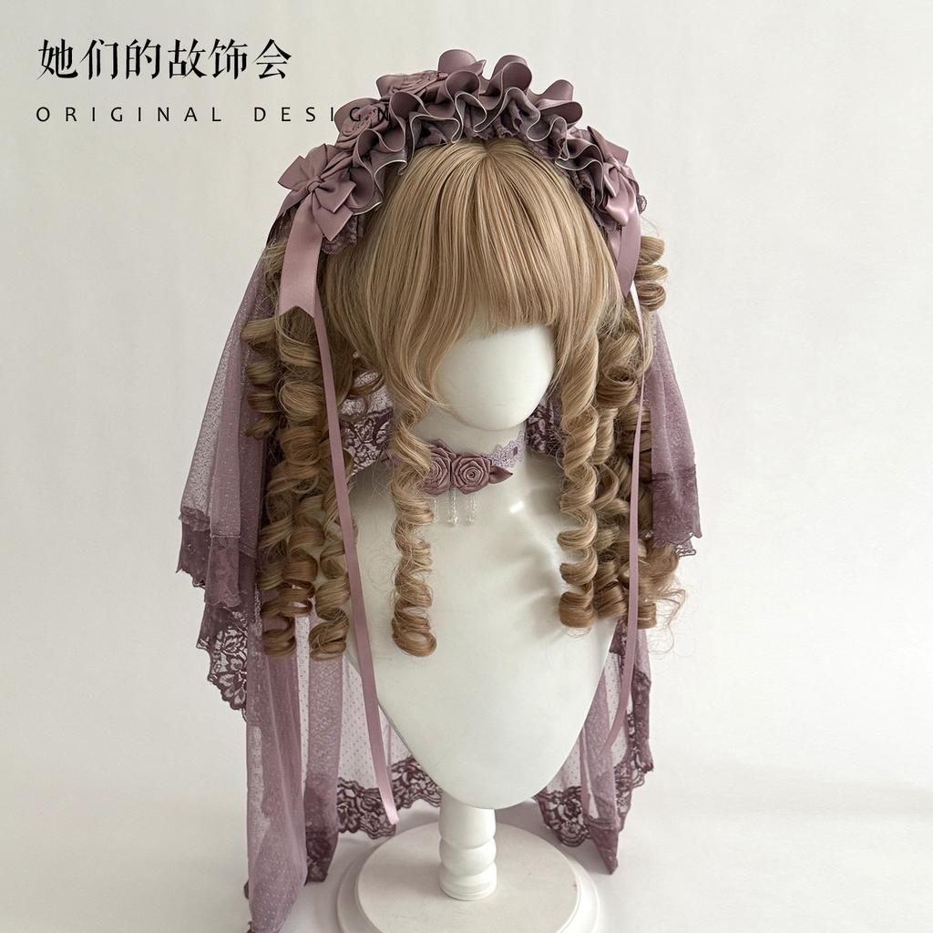 Hairpin Pair Flower Maru Veil Bow Lace Purple Headband Flat Cap Handmade Small Lolita Hair Accessories