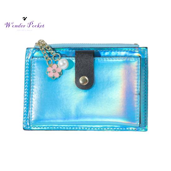Damplånbok Faux Pearl Flower Charm Iriserande Bärbar Bi-fold Multi-fack Kreditkortshållare Dragkedja Smal