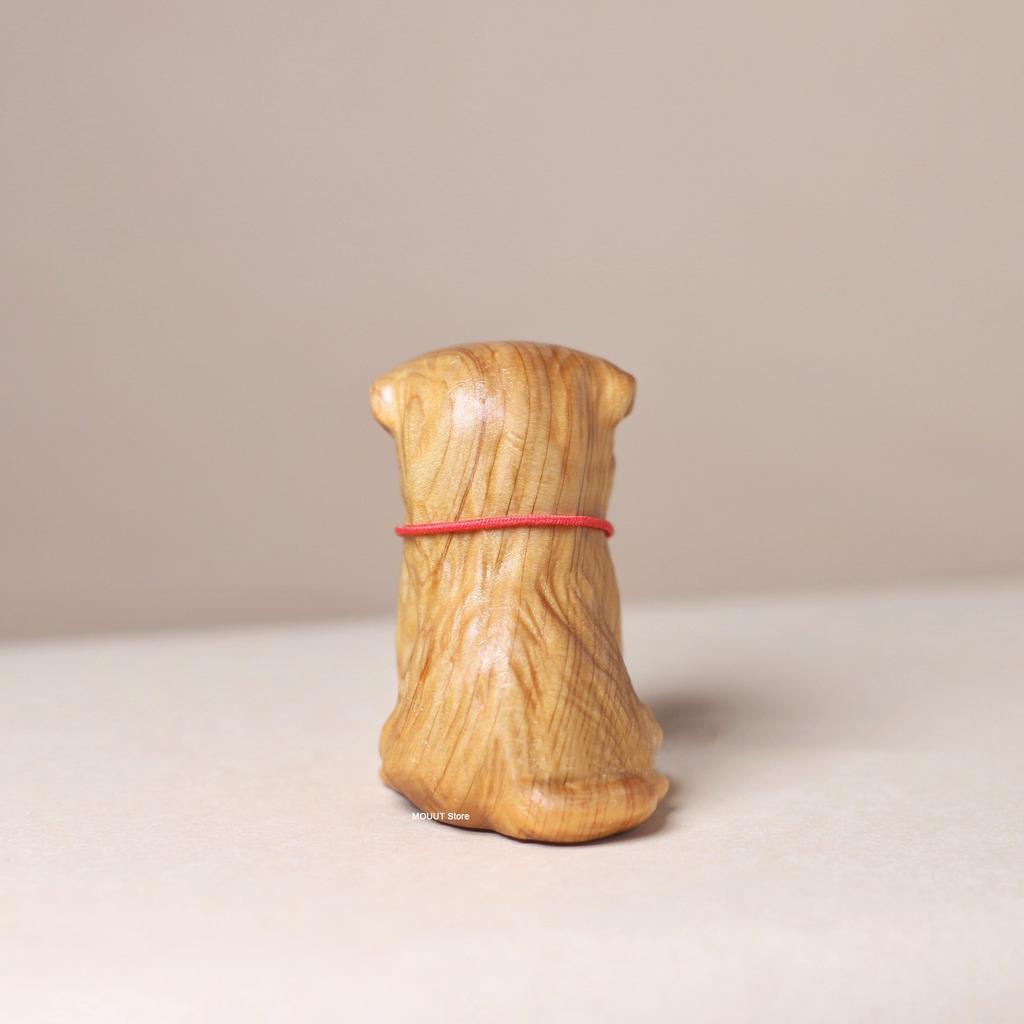 Cute Small Milk Dog Animal Figurine Ornament,Cliff Cypress Wooden Carving Zodiac Dog,Office Home Decor Birthday Gift,2025 New