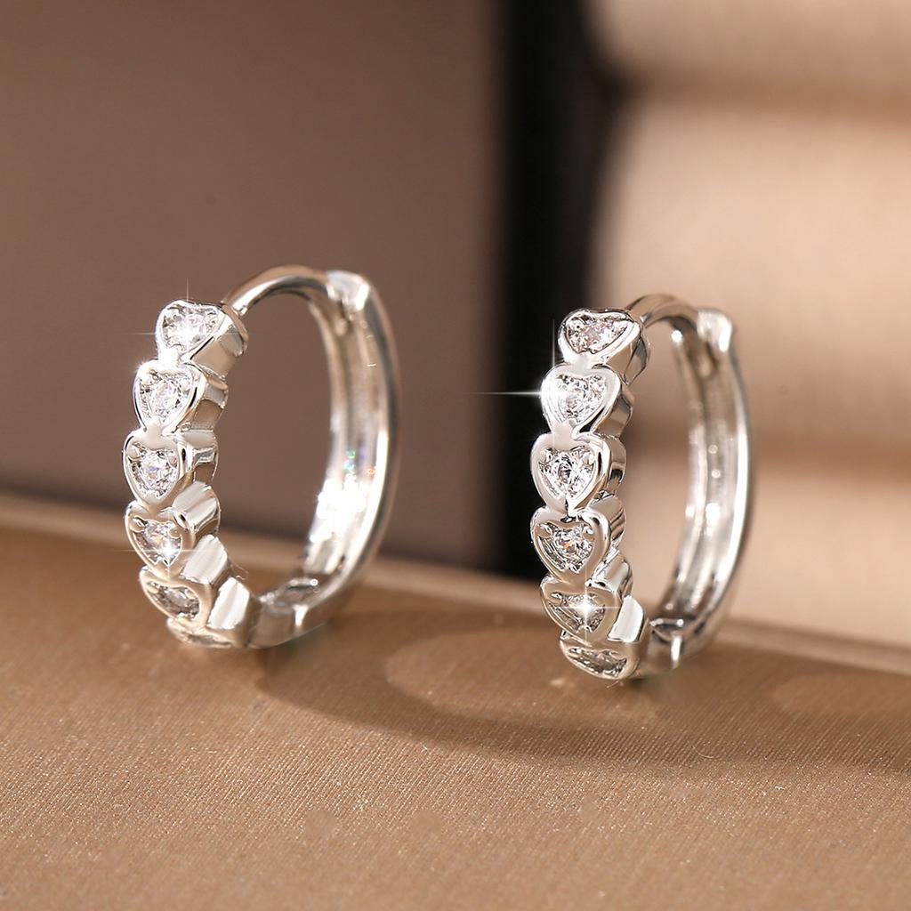 925 Silver Hoop Earrings for Women Simple Heart Zircon Circle Drop Punk Jewelry Party Gifts