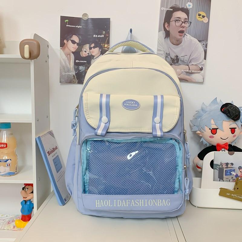 ins bar pain bag contrasting color schoolbag middle school student backpack large capacity college style transparent schoolbag
